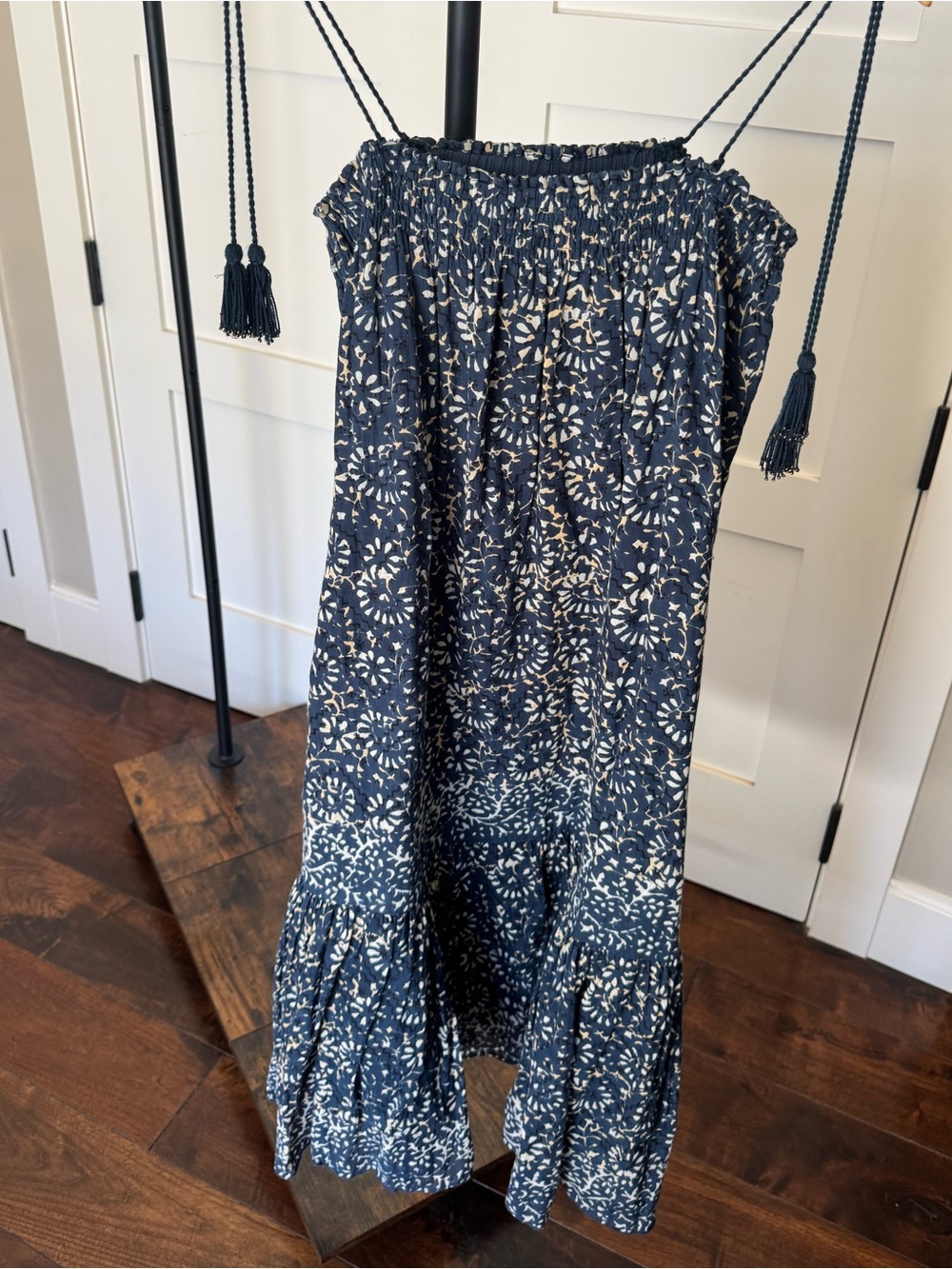 Ulla Johnson Cotton Navy Strapless Tie Tassel Strap Maxi Dress Coverup Size 4